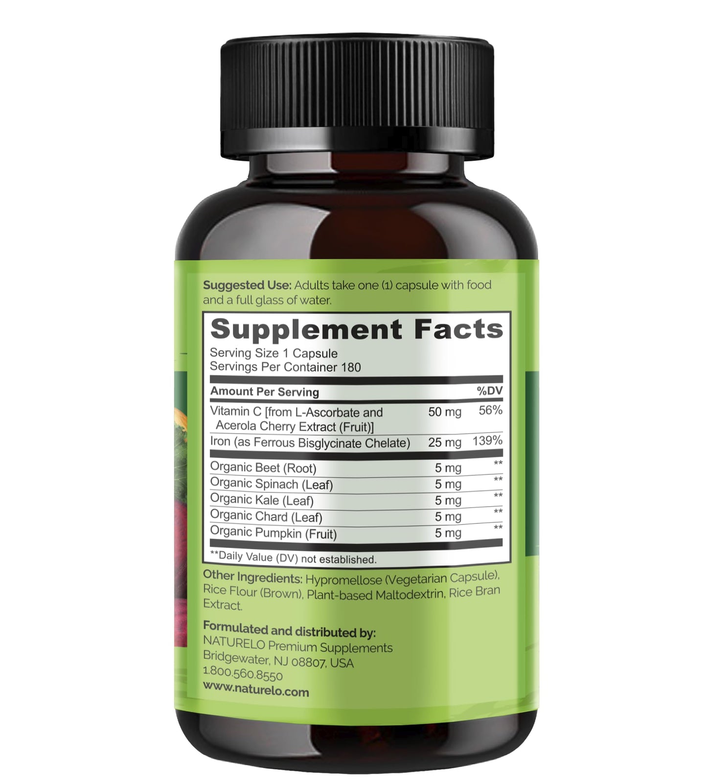 NATURELO Vegan Iron Supplement with Vitamin C and Organic Whole Foods - Gentle Iron Pills for Women & Men with Iron Deficiency Including Pregnancy, Anemia and Vegan Diets - 90 Mini Capsules