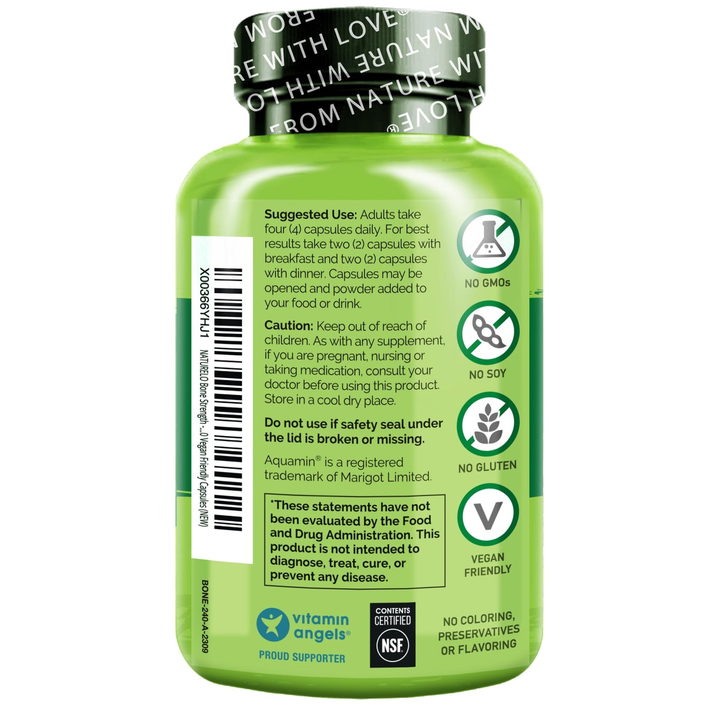 NATURELO Calcium Supplement - with Vitamin C, Vitamin D3, K2, and Calcium Magnesium Zinc for Bone Strength with Calcium 600mg - Plant-Based, 120 Vegetarian Capsules, Non-GMO, Soy & Gluten-Free
