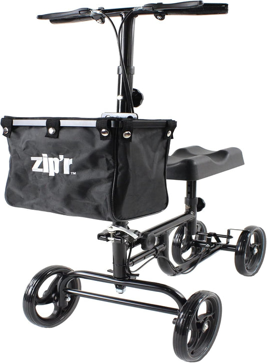 Zipr Coaster Medical Knee Scooter - Portable Knee Roller Scooter - Knee Walker Scooter with Removable Storage Bag - Steerable Knee Scooter Crutch - Ambidextrous Dual Braking Rolling Knee Scooter Cart