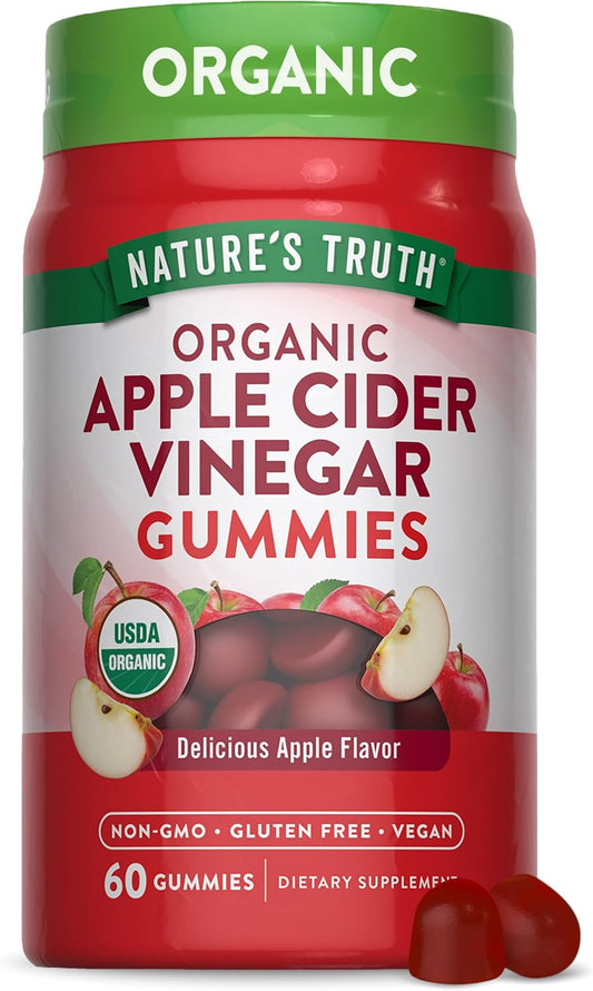 Nature's Truth Organic Apple Cider Vinegar Gummies | 60 Count | Vegan, Gluten Free & Non-GMO Supplement | USDA Organic | Apple Flavor