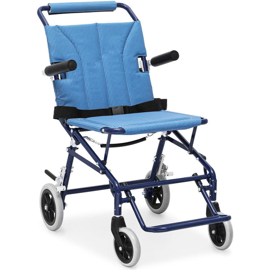 Lightweight Foldable Transport Wheelchair with Flip Back Armrest and Foldable Pedal, 18" Wide Seat for Adults Seniors Easy Transfers, 250lbs, Blue