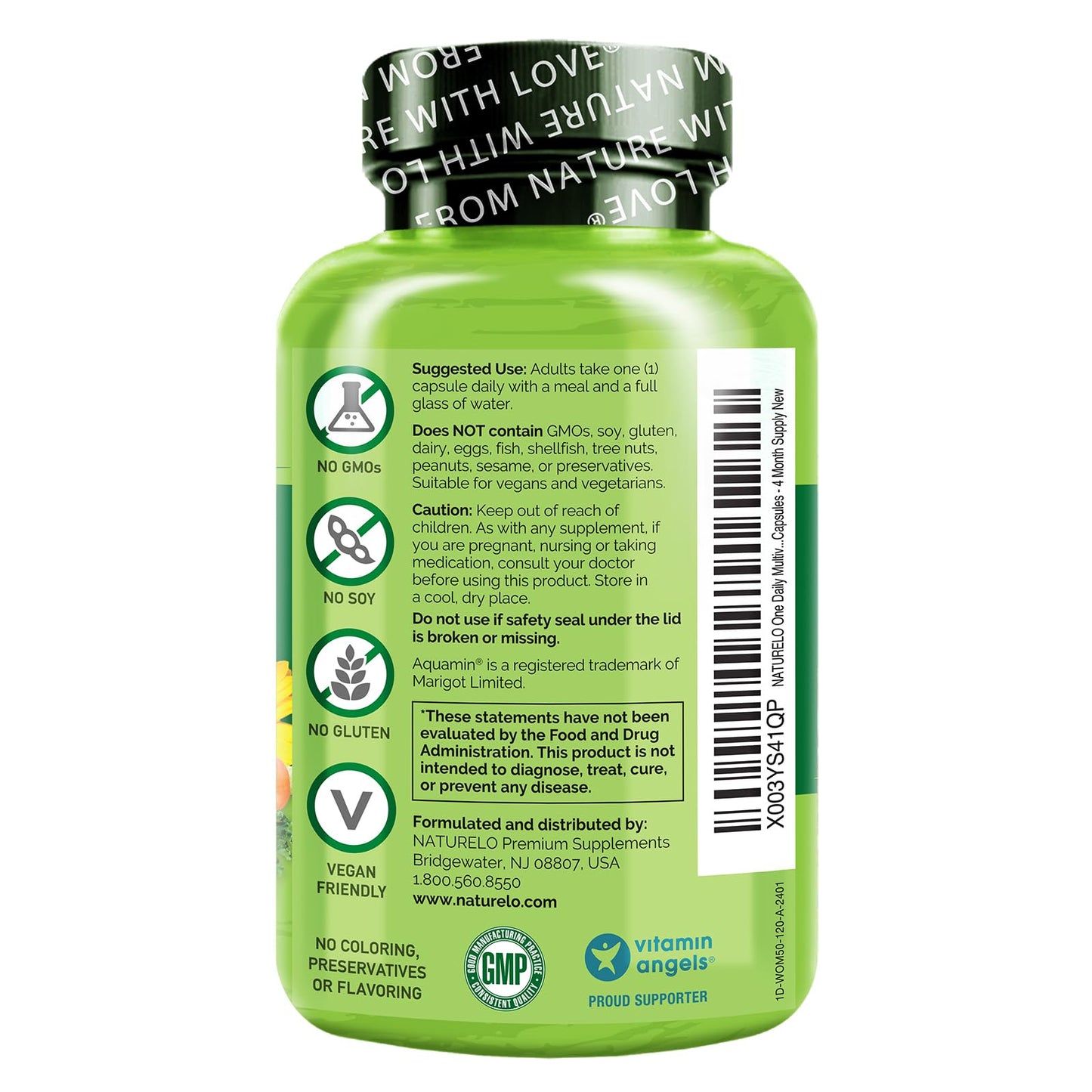 NATURELO One Daily Multivitamin for Women 50+ (Iron Free) - Menopause Support for Women Over 50 - Whole Food Supplement - Non-GMO - No Soy - 60 Capsules - 2 Month Supply