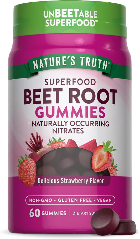 Nature's Truth Beet Root Gummies | 60 Count | Super Food | with Black Pepper | Strawberry Flavor | Vegan, Non-GMO & Gluten Free Supplement