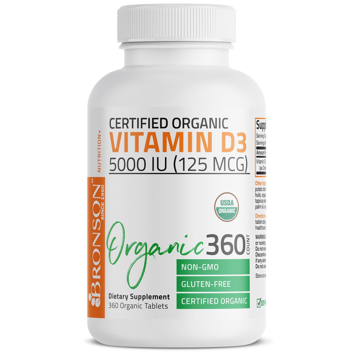 Bronson Vitamin D3 5,000 IU (1 Year Supply) for Immune Support, Healthy Muscle Function & Bone Health, High Potency Organic Non-GMO Vitamin D Supplement, 360 Tablets