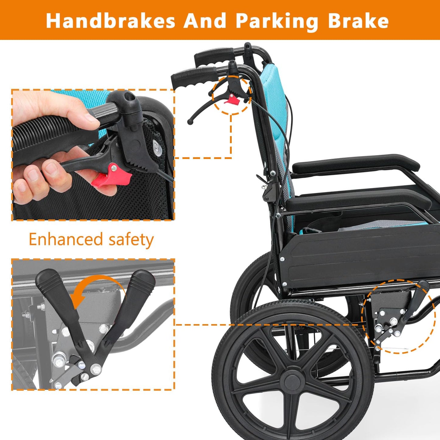 Wheelchair with Handbrakes, Swing-Away Footrests, 17.5" Wide Seat, 15" Rear Wheels, Lightweight Transport Chair for Easy Transfer, Travel, Compact Storage, 250lbs Capacity, Black Frame