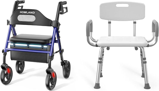 Eligible Rollator Walker with Seat and Chair for Inside Shower with Arms