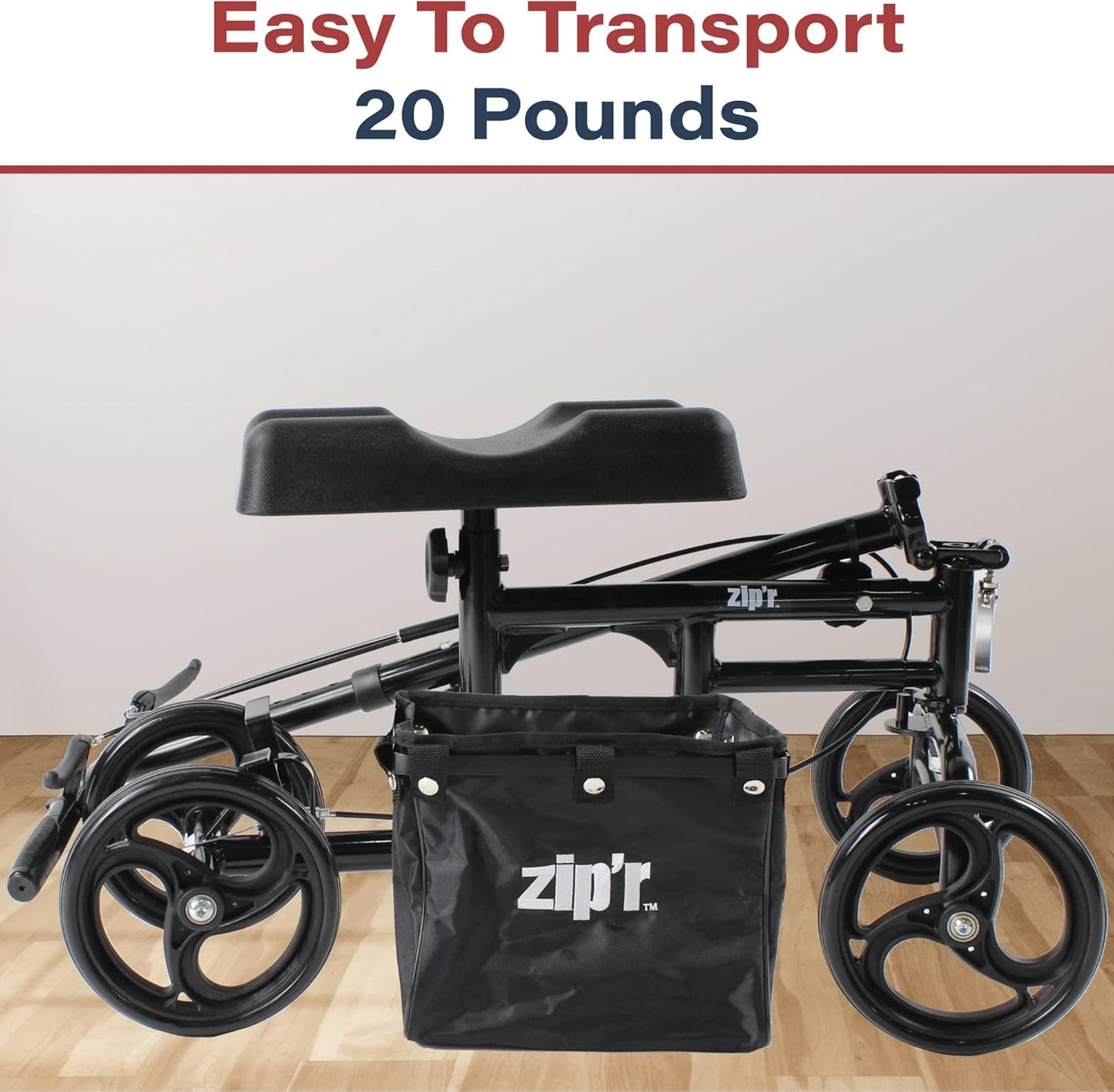 Zipr Coaster Medical Knee Scooter - Portable Knee Roller Scooter - Knee Walker Scooter with Removable Storage Bag - Steerable Knee Scooter Crutch - Ambidextrous Dual Braking Rolling Knee Scooter Cart