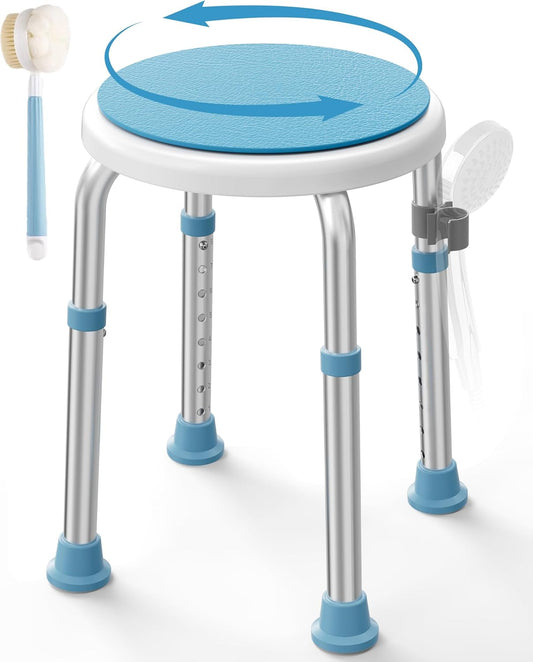 Swivel Shower Chair, FSA/HSA Eligible Adjustable Round Stool With Back Scrubber, Seat for Inside Tub Bathroom Bench Bath Chair for Elderly and Disabled