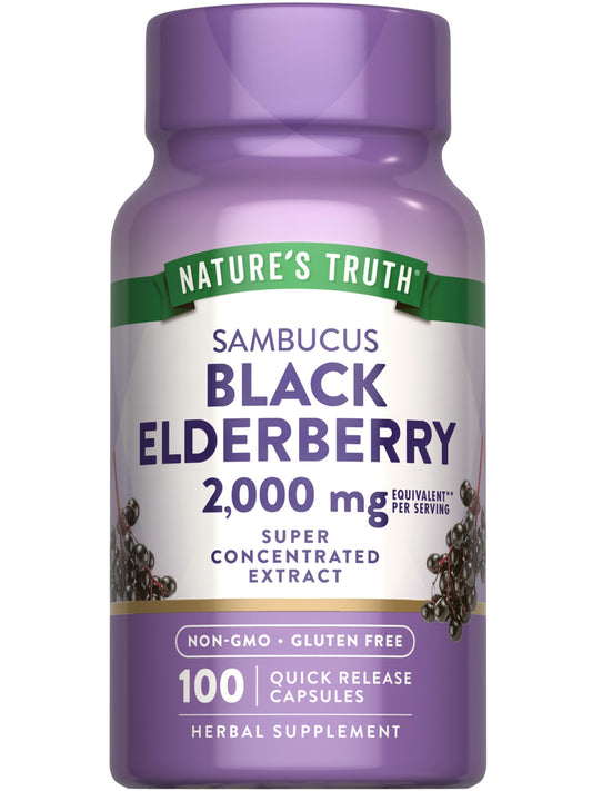 Nature's Truth Black Elderberry Capsules | 100 Count | Super Concentrated Sambucus Extract | Non-GMO and Gluten Free Supplement