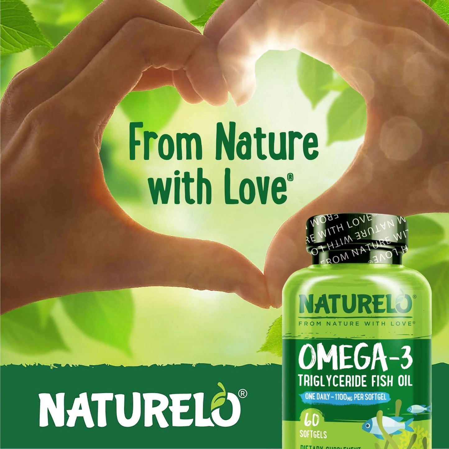 NATURELO Burpless Omega 3 Fish Oil Supplement - 1100mg Triglyceride Omega-3, EPA + DHA, Liquid Fish Oil Omega 3 for Heart, Eye, Brain, Joint Health - 120 Softgels, 4 Months Supply