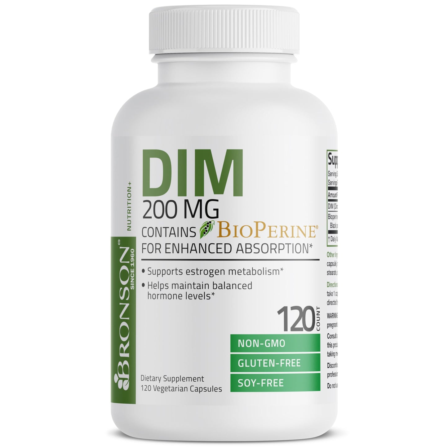 Bronson DIM 200 MG Supplement Diindolymethane with BioPerine for Enhanced Absorption, Estrogen Metabolism & Maintains Balanced Hormone Levels, 60 Vegetarian Capsules