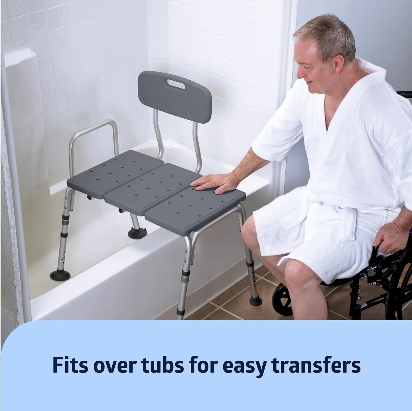 Medline Tub Transfer Bench and Shower Chair with Microban Antimicrobial Protection – Adjustable Bath Seat for Seniors