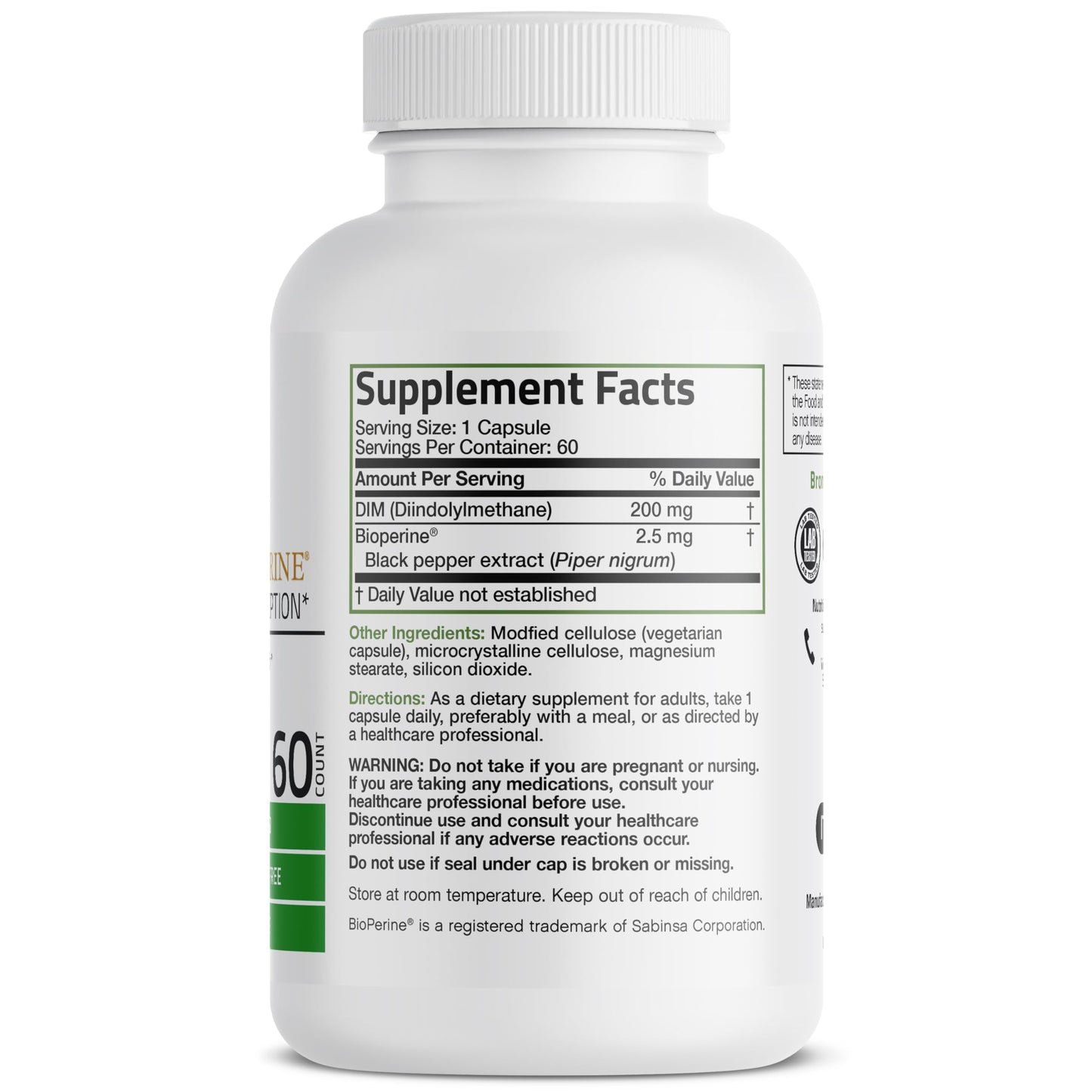 Bronson DIM 200 MG Supplement Diindolymethane with BioPerine for Enhanced Absorption, Estrogen Metabolism & Maintains Balanced Hormone Levels, 60 Vegetarian Capsules