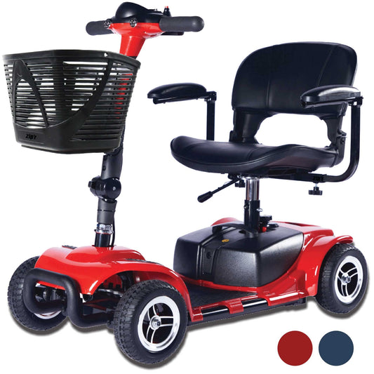 Zipr Roo 4 Wheel Mobility Scooter - Electric Powered Wheelchair Medical Aid - Compact Heavy Duty Mobile for Travel, Seniors, Adults, Handicapped - Long Range Battery with Charger Basket Included