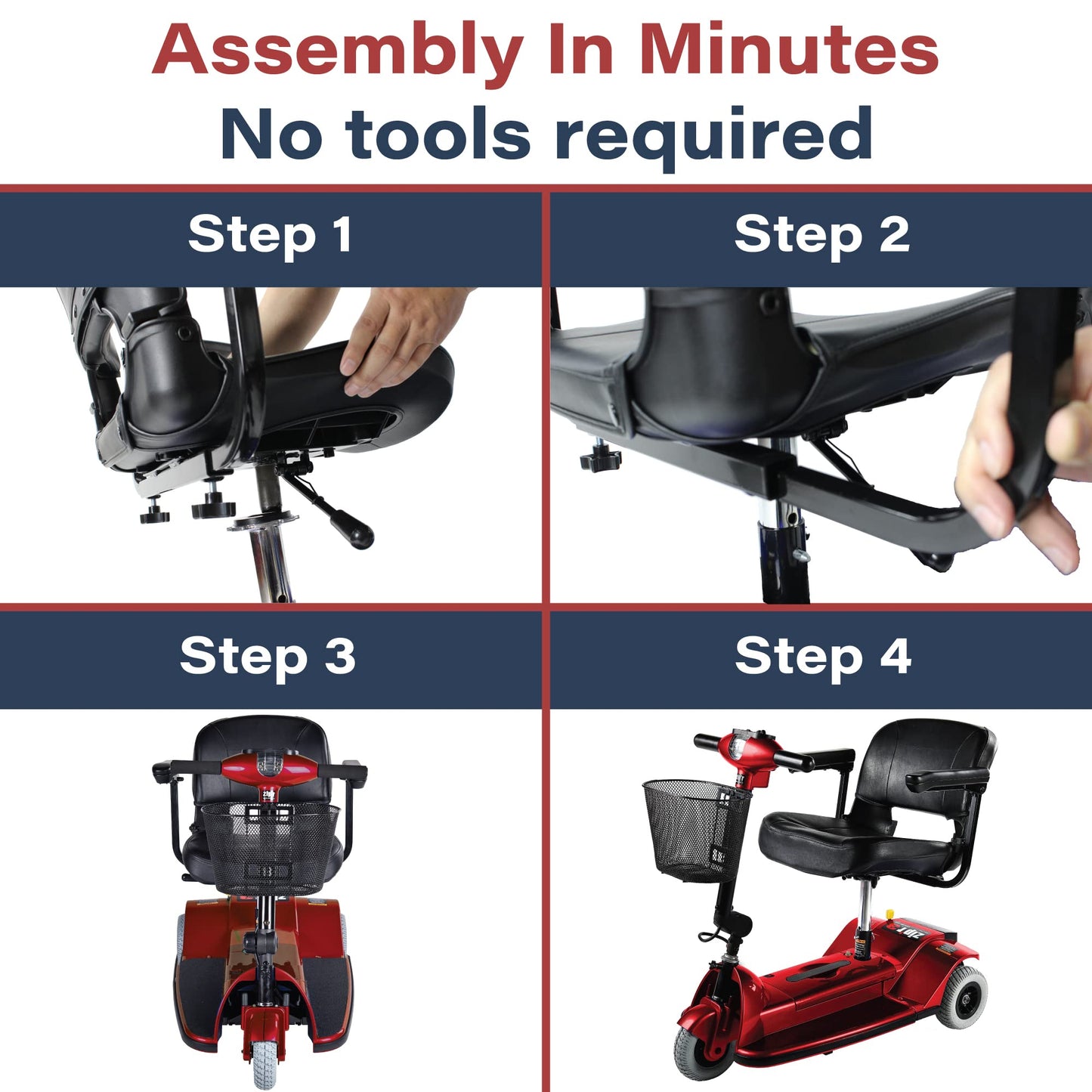 Zipr 3 Wheel Mobility Scooter - Electric Powered Mobile Wheelchair Medical Aid - Folding Portable Compact for Travel, Seniors, Adults and Handicapped - Long Range Battery with Charger Basket Included