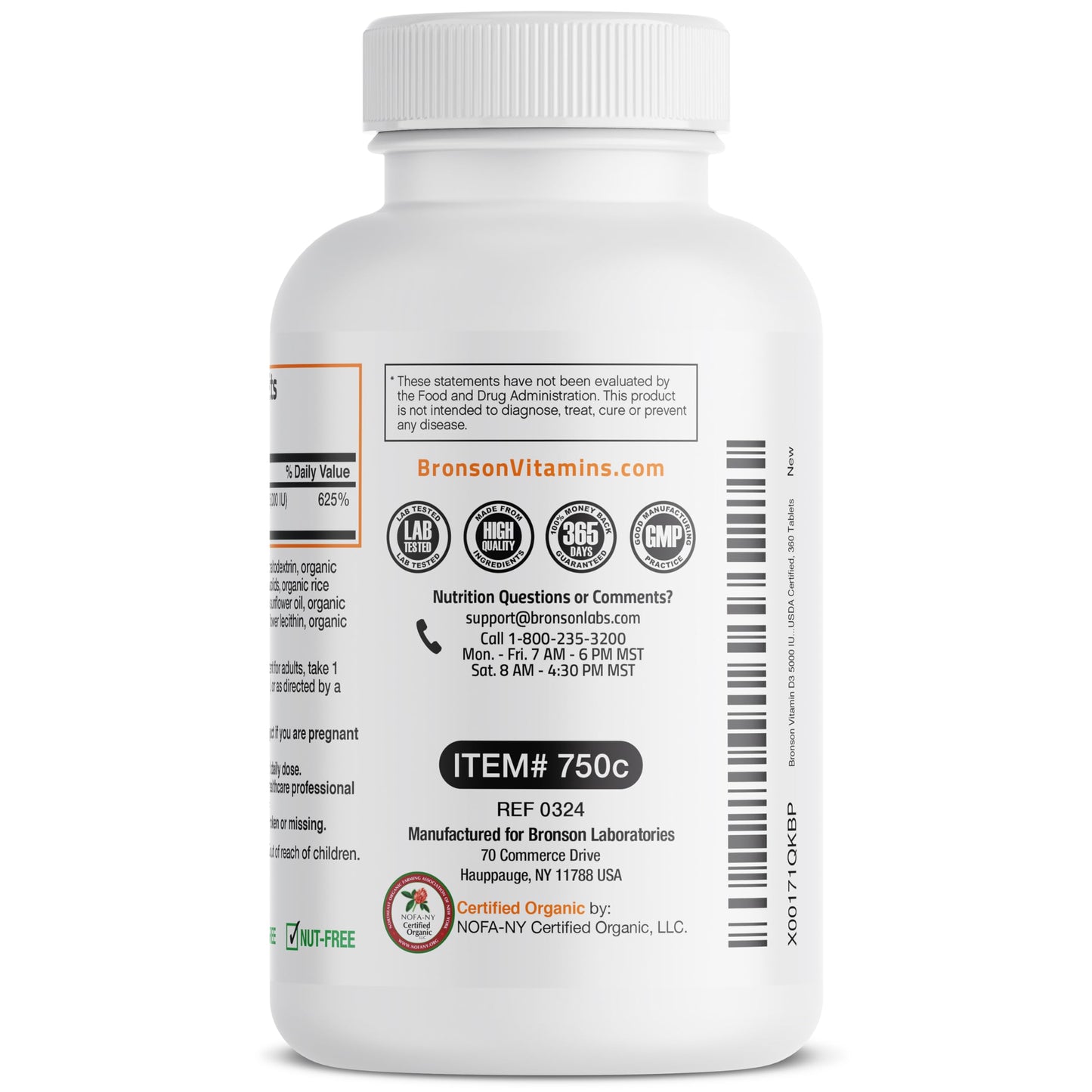 Bronson Vitamin D3 5,000 IU (1 Year Supply) for Immune Support, Healthy Muscle Function & Bone Health, High Potency Organic Non-GMO Vitamin D Supplement, 360 Tablets