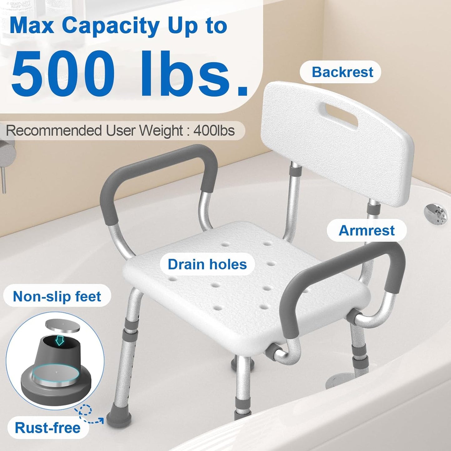 Rollator Walker with Seat and Chair for Inside Shower with Arms