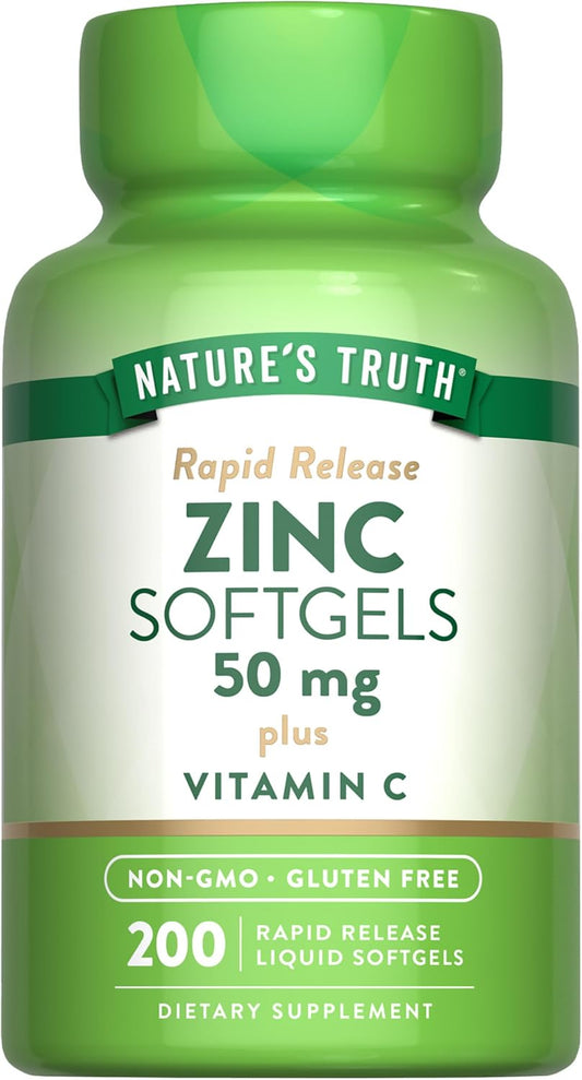 Nature's Truth Zinc 50mg Supplement | with Vitamin C | 200 Liquid Softgels | Non-GMO & Gluten Free