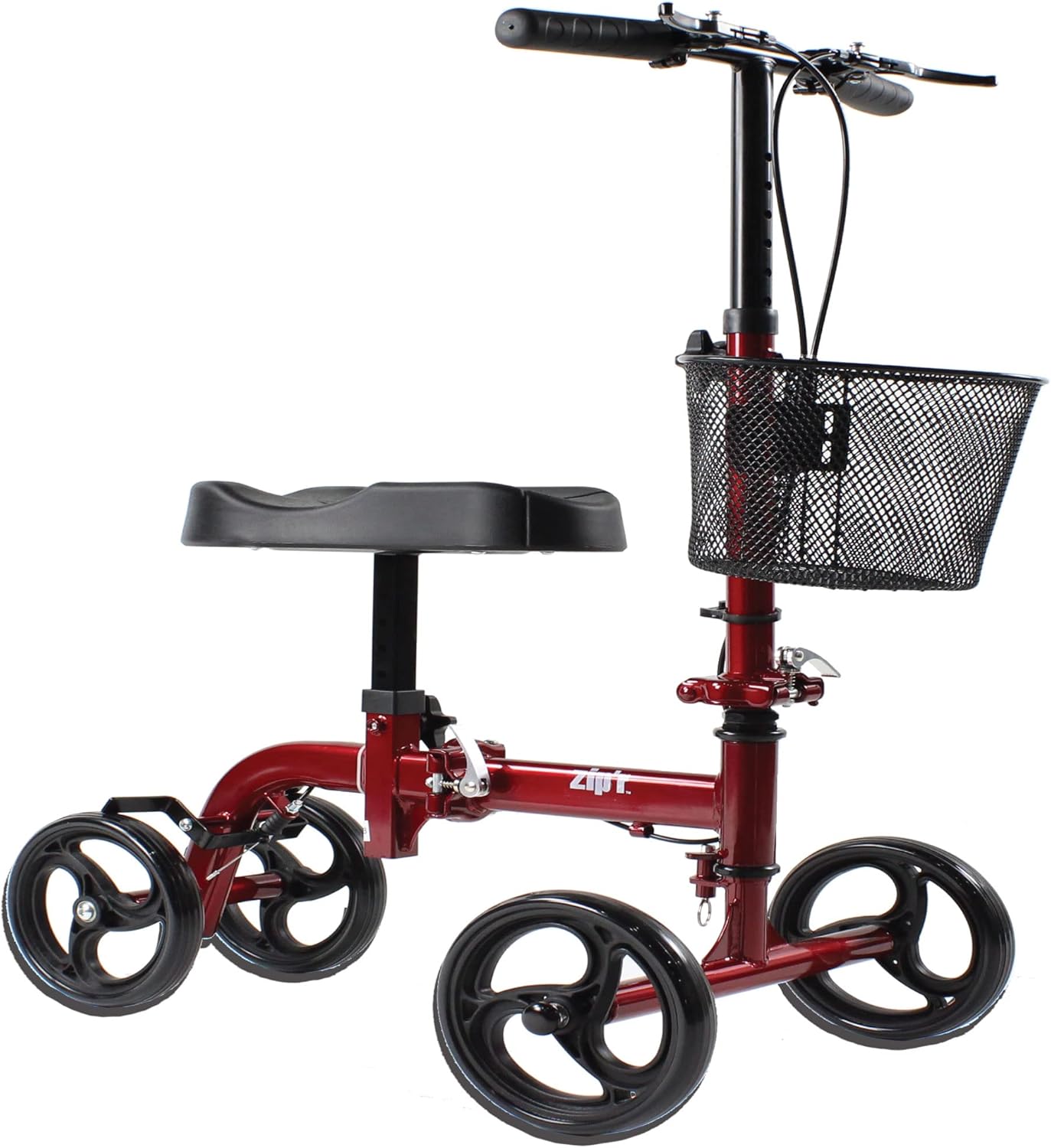 Zipr Pathfinder Folding Knee Scooter - Height Adjustable Knee Scooter - Medical Knee Scooter for Broken Foot & Ankle - Knee Walker with Removable Basket - Ambidextrous Dual Braking Knee Crutch