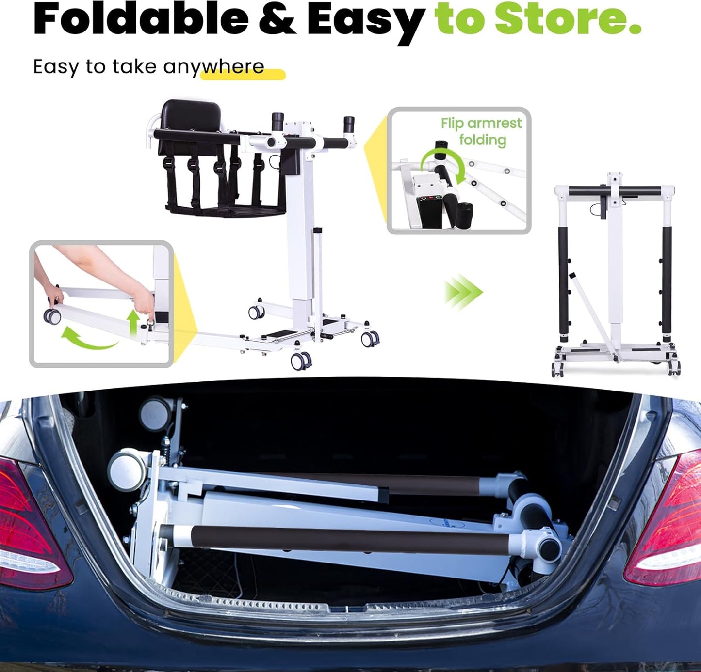 Upgrade-Electric Patient Lift Transfer Chair for Home,Folding Patient Lift for Car,Portable Wheelchair Lift Bedside Commode Transfer Chair,Shower Chair for Elderly and Disabled-Load 280lbs