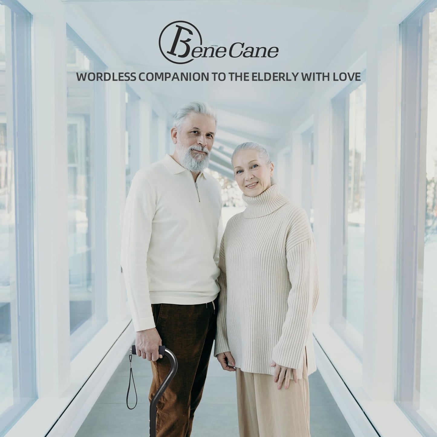 BeneCane Walking Cane for Men & Women Adjustable Cane with Offset Soft Cushioned Handle -Portable Lightweight Sturdy Mobility Walker Aid for Elderly, Seniors Collapsible Cane
