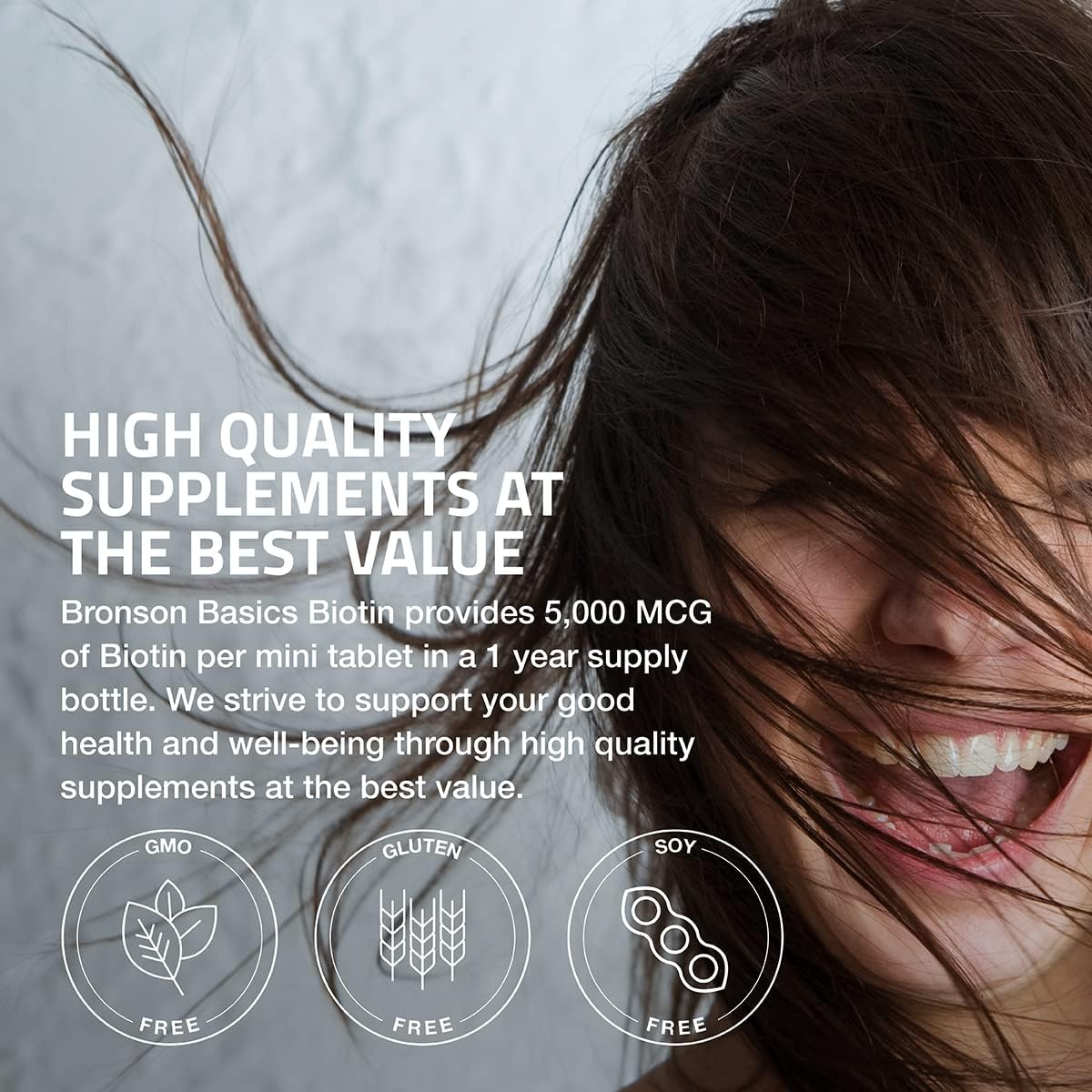 Bronson Biotin 5,000 MCG Supports Healthy Hair, Skin & Nails & Energy Production - High Potency Beauty Support - Non-GMO, 360 Vegetarian Tablets