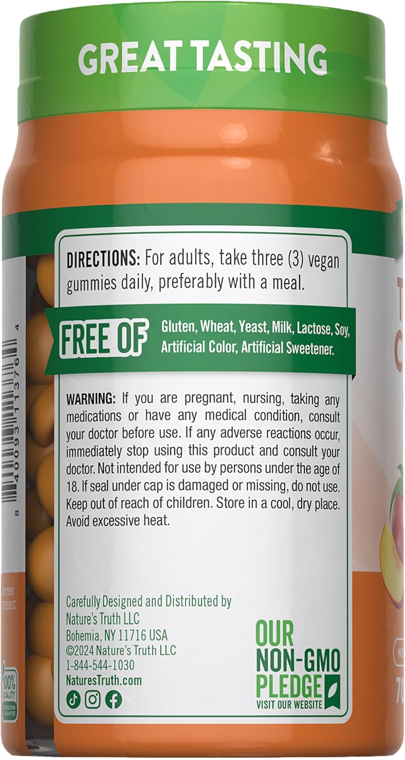 Nature's Truth Turmeric and Ginger Gummies | 70 Count | Peach Flavor | Vegan, Non-GMO, & Gluten Free Supplement