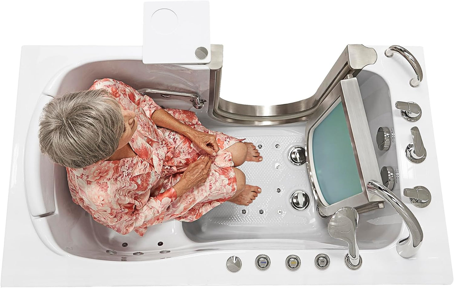 Ella Petite 28"x52" Acrylic Air and Hydro Massage and Heated Seat Walk-In Bathtub with Left Inward Swing Door, 5 Piece Fast Fill Faucet, 2" Dual Drain