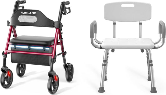 Rollator Walker with Seat and Chair for Inside Shower with Arms