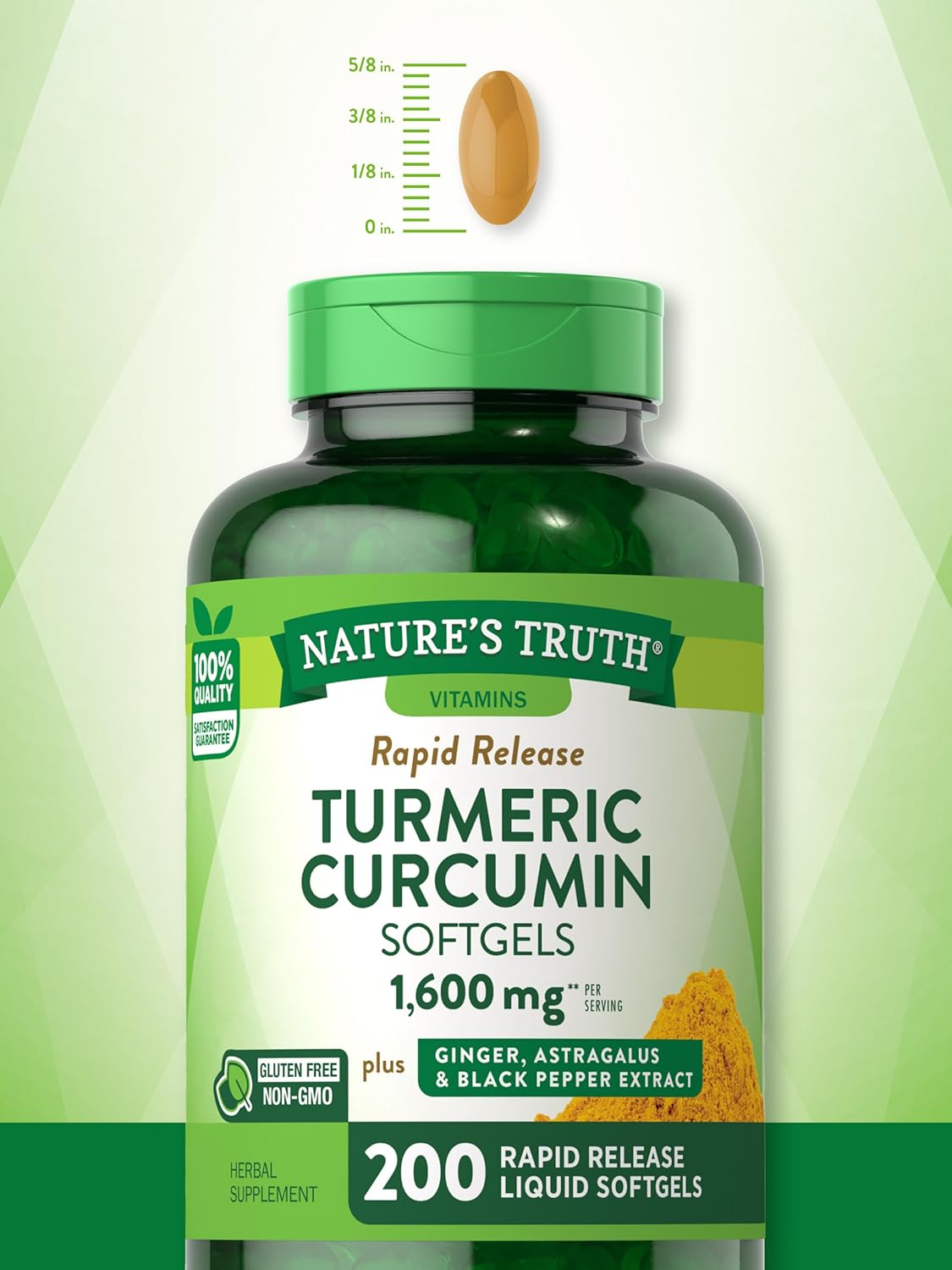 Nature's Truth Turmeric Curcumin Complex | Plus Ginger, Astragalus, & Black Pepper Extract | 200 Rapid Release Softgels | Non-GMO and Gluten Free Supplement
