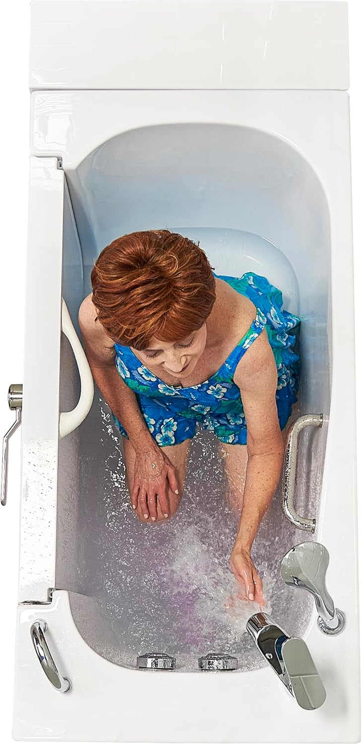 Ella Wheelchair Transfer 26"x52" Acrylic Soaking Walk-In-Bathtub, Right Outward Swing Door, 2 Piece Fast Fill Faucet, 2" Dual Drain