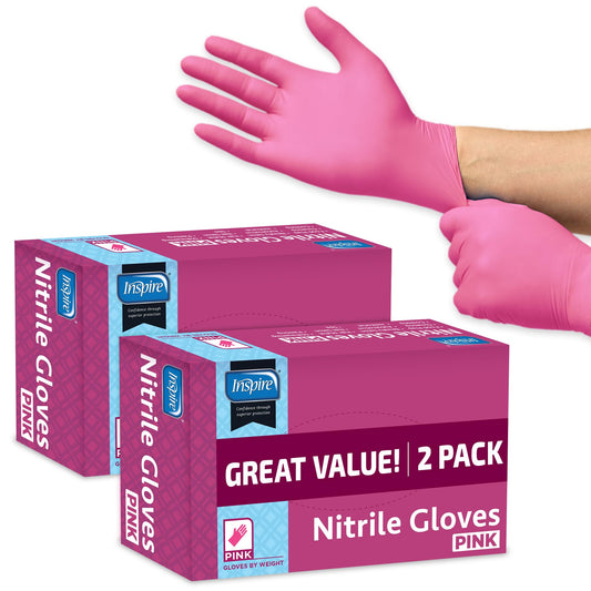 Inspire Pink Disposable Nitrile Gloves - Hair & Nail Salon, Esthetician Use