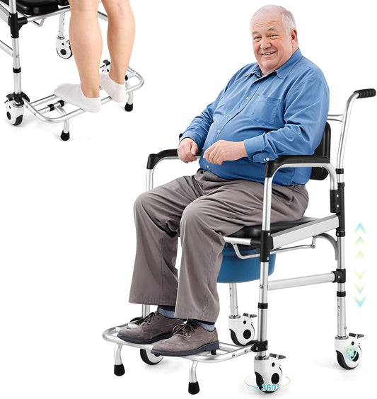 Enlarged Rolling Shower Chair – 4-in-1 Bariatric Commode Chair for Elderly & Post-Op Recovery