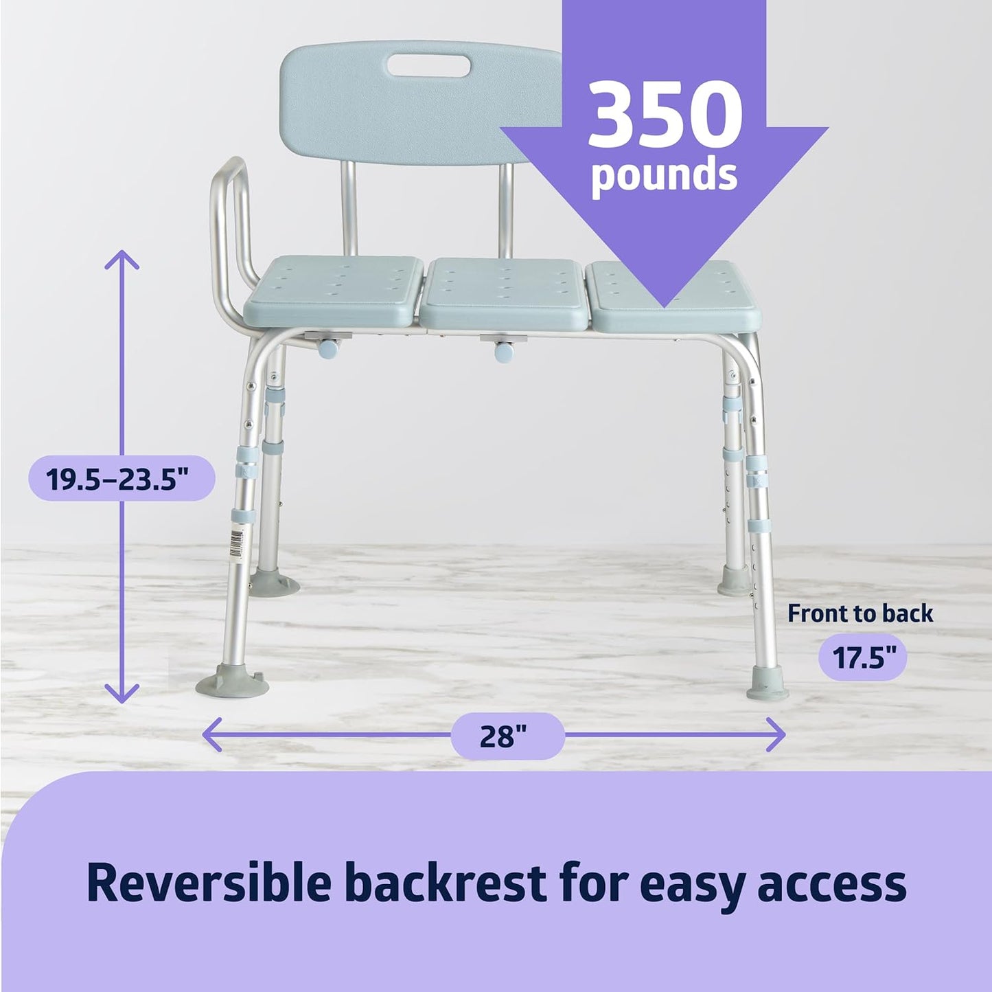 Medline Tub Transfer Bench and Shower Chair with Microban Antimicrobial Protection – Adjustable Bath Seat for Seniors