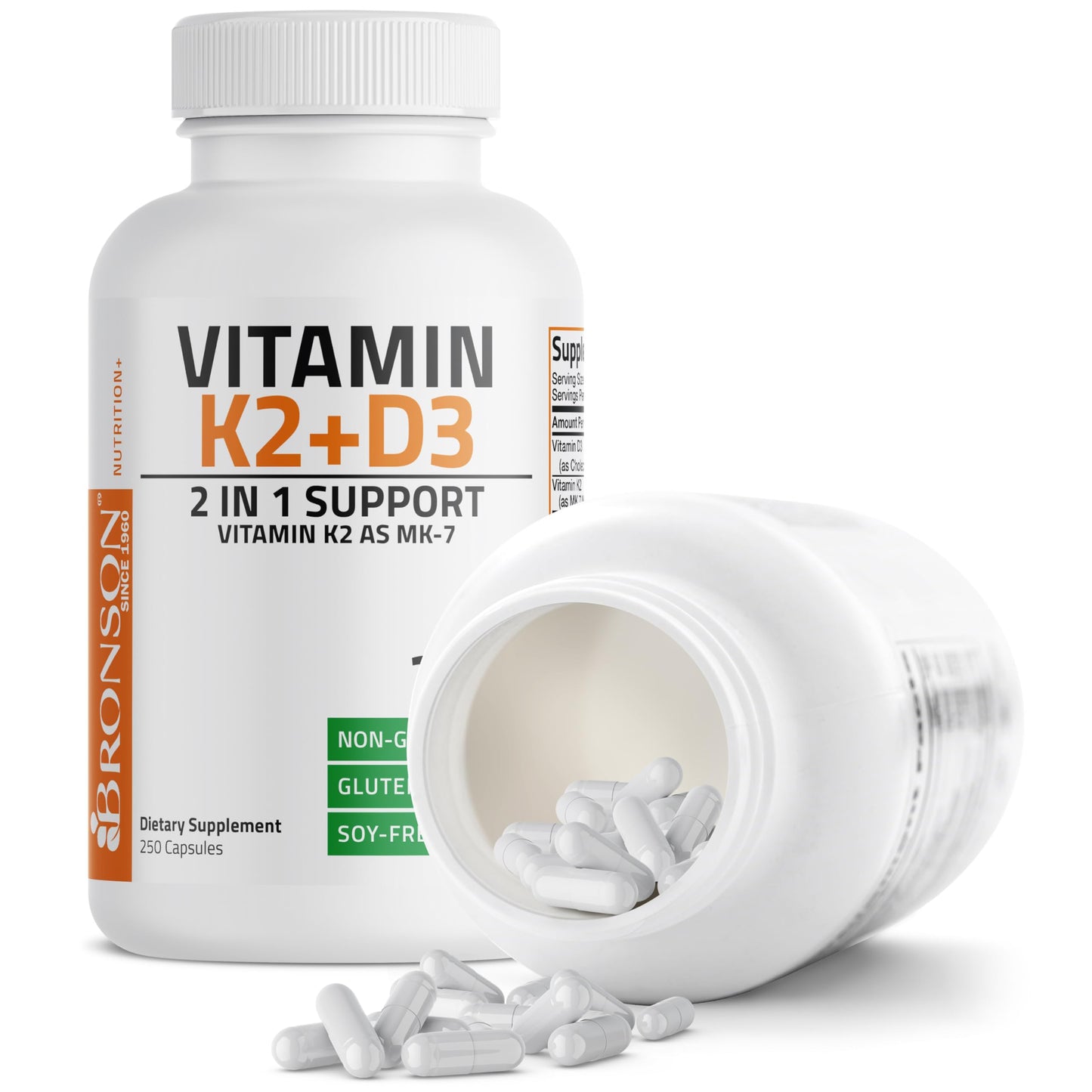 Bronson Vitamin K2 (MK7) with D3 Supplement Non-GMO Formula 5000 IU Vitamin D3 & 90 mcg K2 MK-7 Easy to Swallow D & K Complex, 120 Capsules