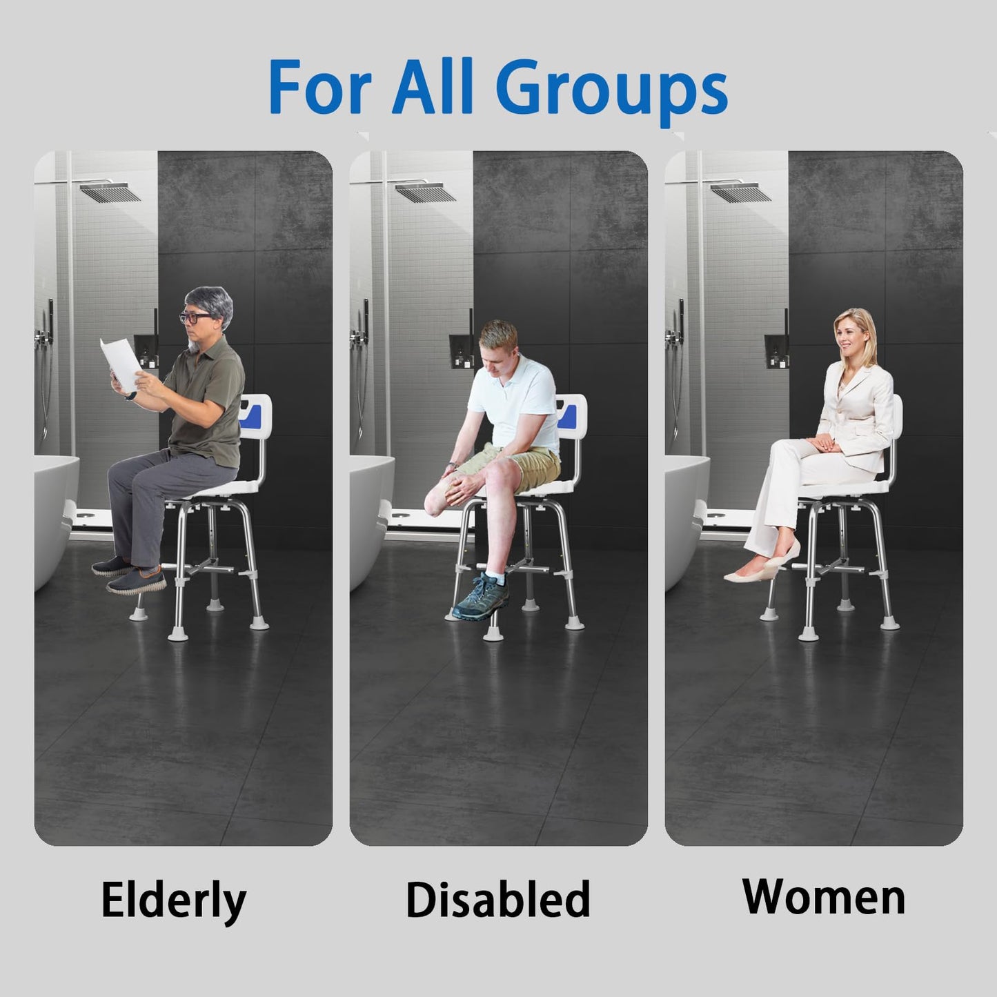 Shower Chair for Seniors Elderly Handicap Disabled Bariatric Adults Or Women with Back Heavy Duty 500 Lbs Adjustable Small Stool Bench Seat for Inside Shower Stall and Bathroom Bath Tub Seats Chairs