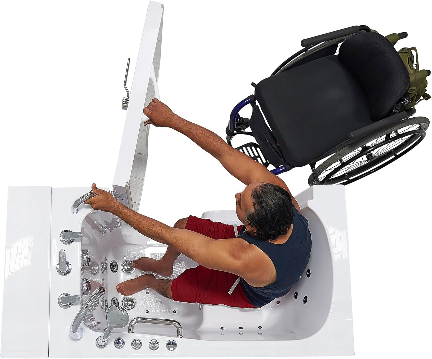 Ella Wheelchair Transfer 30"x52" Acrylic Air & Hydro Massage & Heated Seat Walk-In Bathtub – Accessible, Therapeutic, and Luxurious Bathing Solution