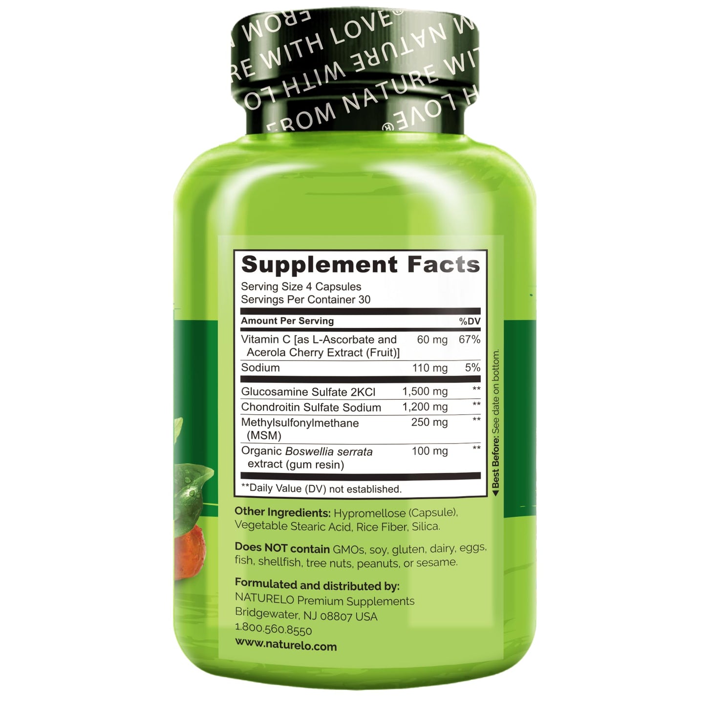 NATURELO Glucosamine Chondroitin MSM with Boswellia and Vitamin C - Supplement for Joint Comfort, Mobility, and Strength - 120 Capsules