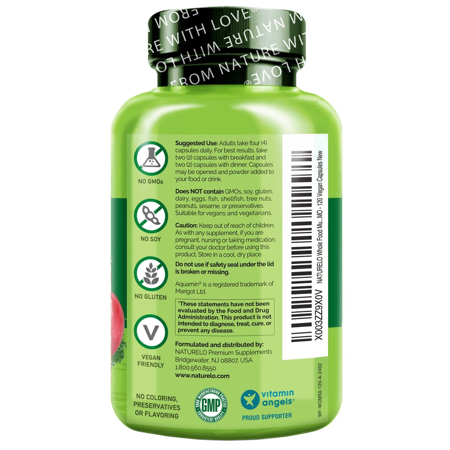 NATURELO Whole Food Multivitamin for Women 50+ (Iron Free) with Vitamins, Minerals, & Organic Extracts - Supplement for Post Menopausal Women Over 50 - No GMO - 120 Vegan Capsules