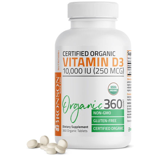 Bronson Vitamin D3 10,000 IU (250 mcg) Immune Support, Healthy Muscle Function & Bone Health, High Potency Organic Non-GMO Vitamin D Supplement, 360 Tablets