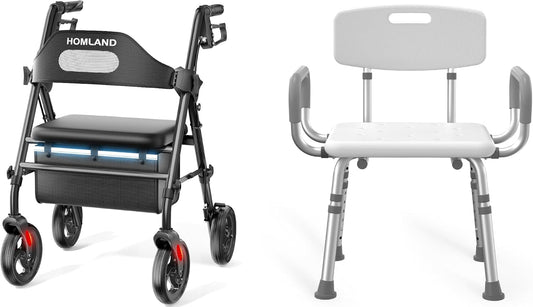 Rollator Walker with Seat and Chair for Inside Shower with Arms