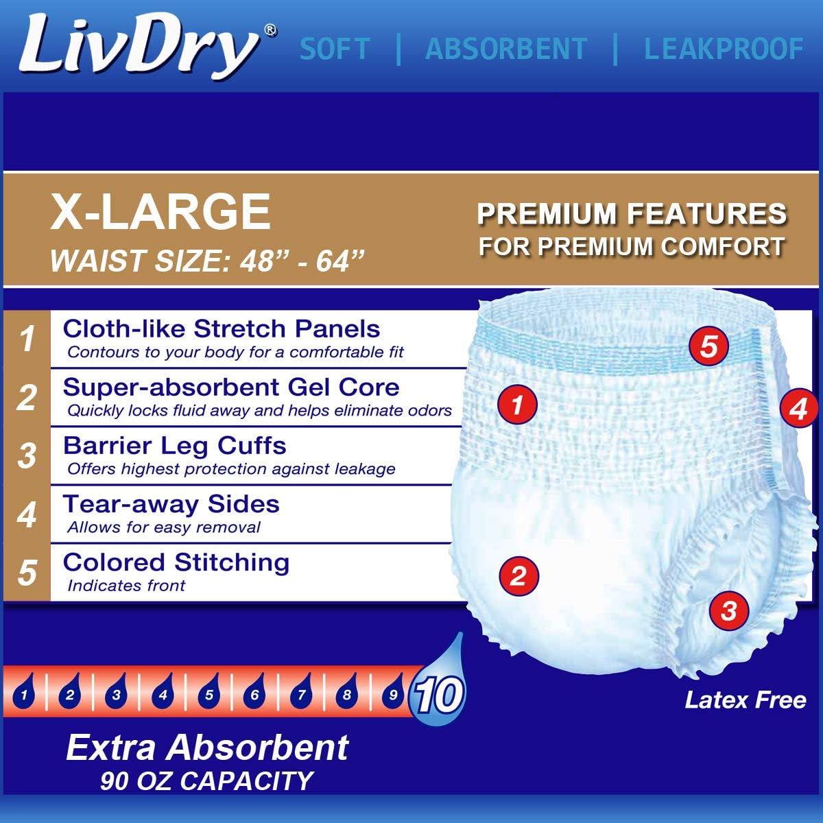 LivDry Ultimate XL 48 Count Adult Incontinence Underwear and LivDry Adult Wet Wipes 240 Count Bundle