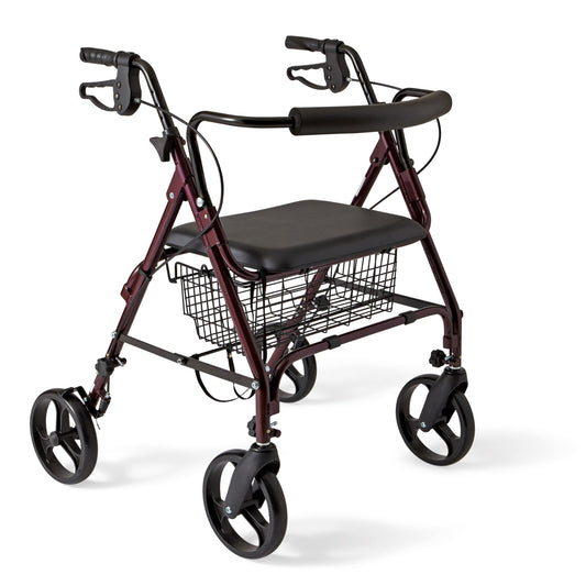 Medline Large Steel Bariatric Rollator Walker with Adjustable Handles, Padded Seat & Backrest, Burgundy, 500 lb. Weight Capacity, Foldable, Under Seat Storage, 8" Wheels, Rolling Walker For Seniors & Adults