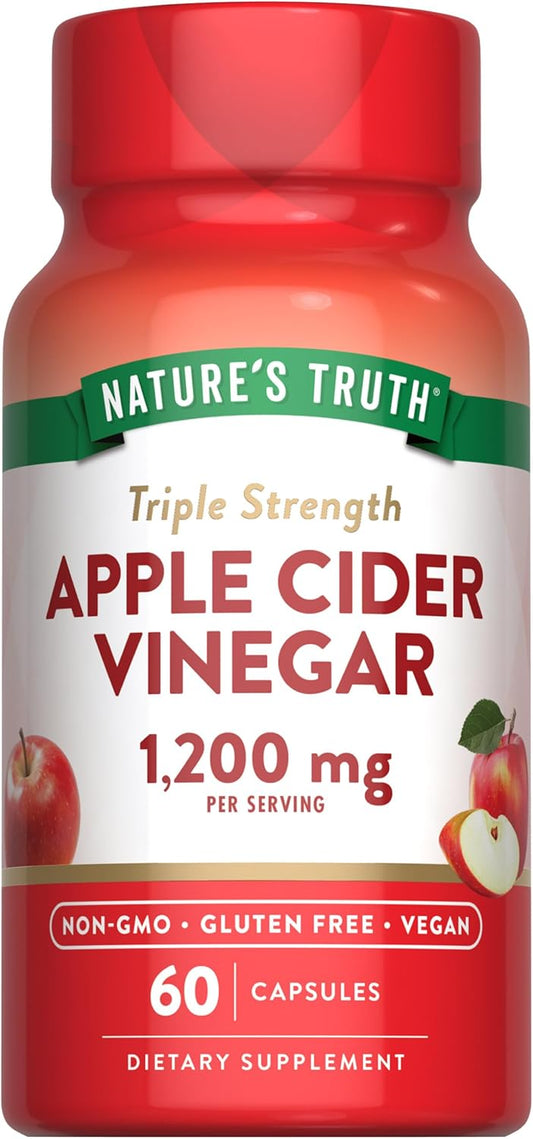 Nature's Truth Apple Cider Vinegar Vegan Capsules | 1200mg | 60 Veggie Pills | Extra Strength | Vegan, Non-GMO and Gluten Free Supplement