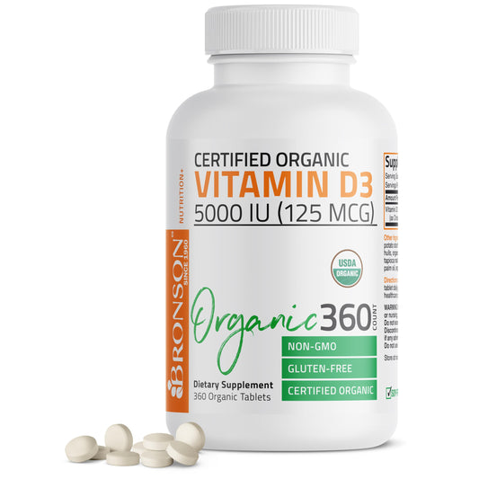 Bronson Vitamin D3 5,000 IU (1 Year Supply) for Immune Support, Healthy Muscle Function & Bone Health, High Potency Organic Non-GMO Vitamin D Supplement, 360 Tablets