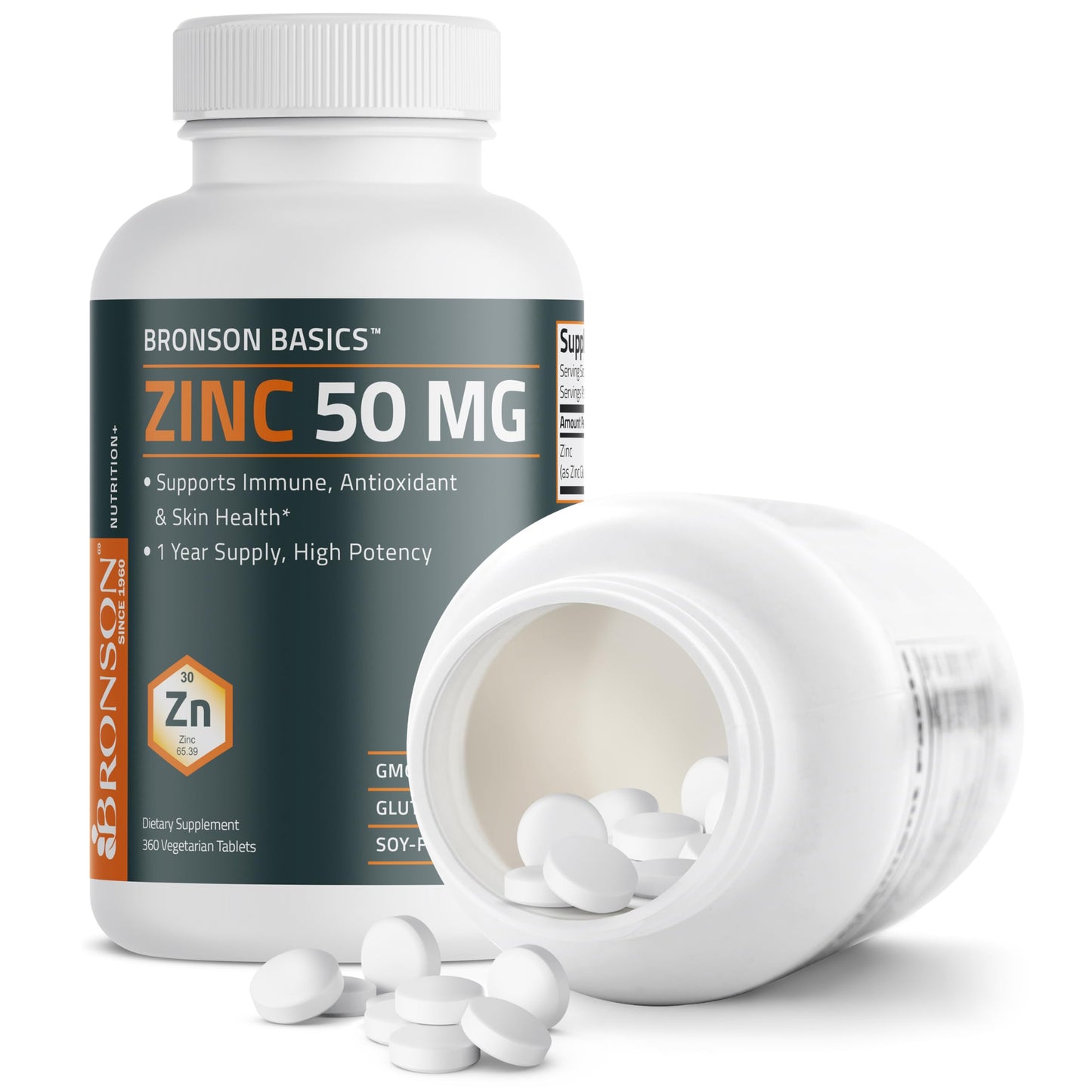 Bronson Zinc 50 MG High Potency One Year Supply Supports Immune, Antioxidant & Skin Health - Non-GMO, 360 Vegetarian Tablets