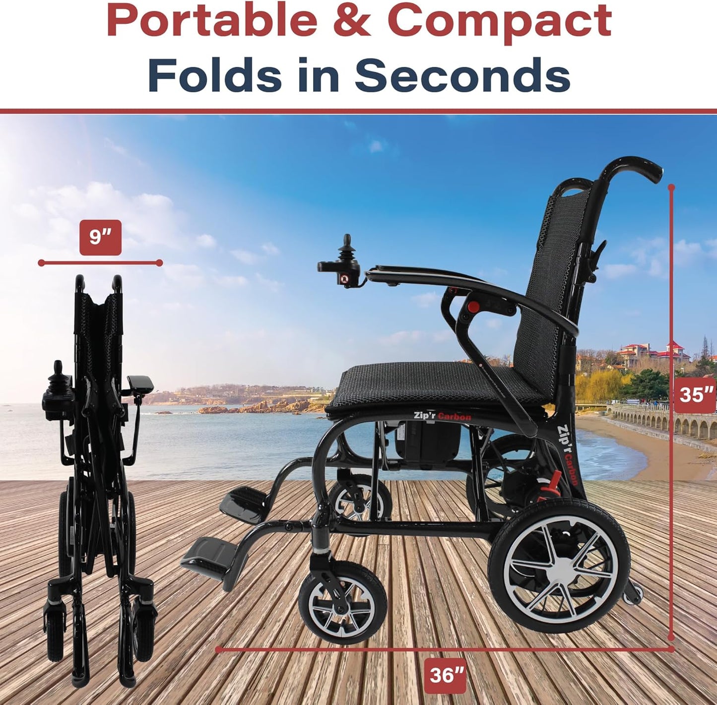 Zipr Carbon Fiber Electric Wheelchair - 28 lbs with Battery Power Electric Wheelchair - 300 lbs Max Weight - Heavy Duty Carbon Fiber Lightweight Motorized Wheelchair - Long Range TSA Approved Battery