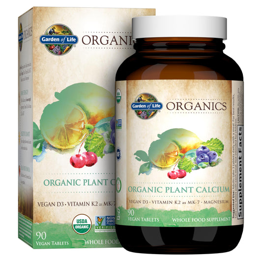 Garden of Life Organics Plant Calcium Supplement Made from Whole Foods with Magnesium, Vitamin D as D3, and Vitamin K as MK7, Gluten-Free - 60 Day Count