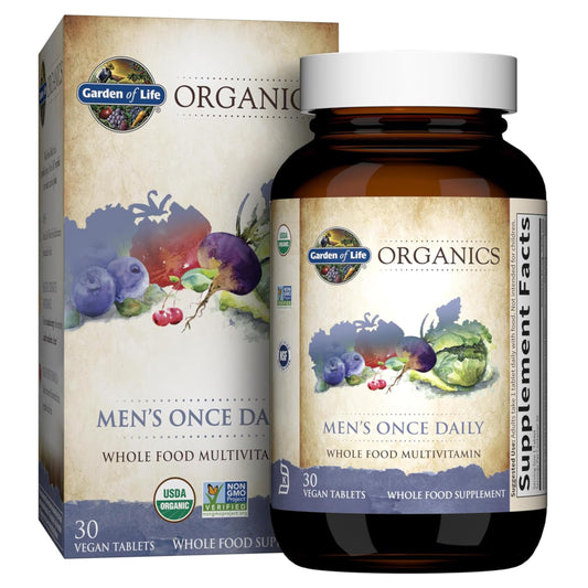 Garden of Life Organics Men's Once Daily Whole Food Multivitamin - 60 Tablets, Vegan Mens Multi for Health & Well-Being, Organic Mens Vitamins & Minerals, Vitamin C, Zinc