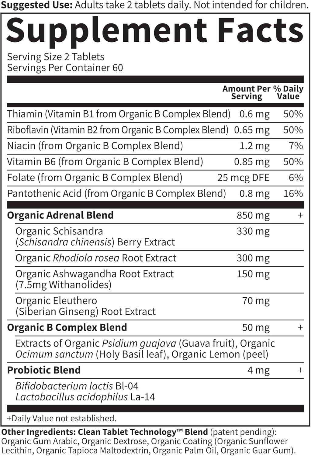 Garden of Life Organics Adrenal Daily Balance, Adaptogenic Herbs Ashwagandha, Holy Basil, B Complex & Probiotics, Organic Non-GMO, Vegan, Gluten Free Supplement, Two Month Supply, 120 Tablets